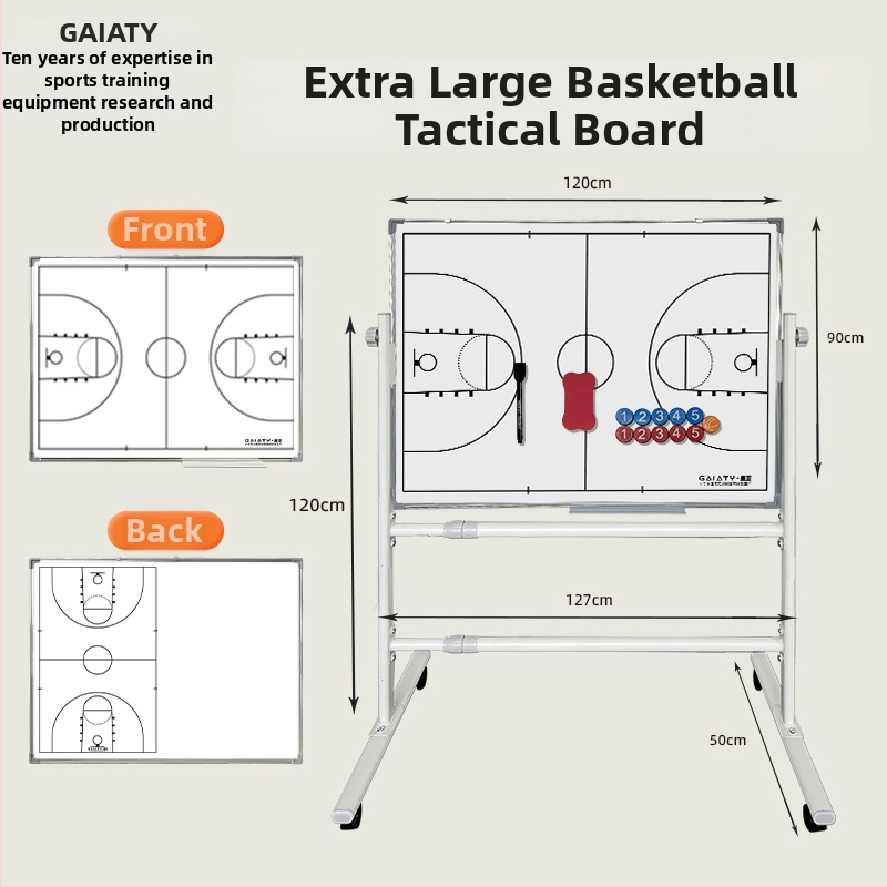 Skladacia taktická tabuľa s magnetom pre basketbal a futbal, so stojanom, obojstranná, hliníkový rám, kód zjszsb-001
