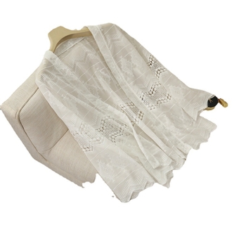 Napvédő strand kardigán csipke hímzéssel, pamut-keverék anyag, geometriai minta, laza szabás, 3/4-es ujjak