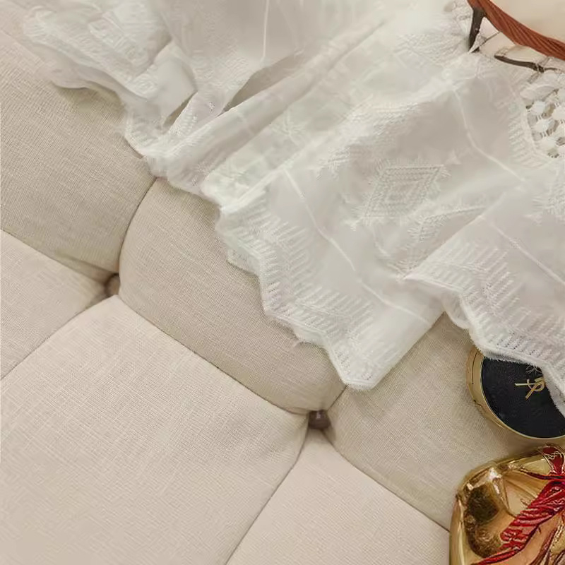 Napvédő strand kardigán csipke hímzéssel, pamut-keverék anyag, geometriai minta, laza szabás, 3/4-es ujjak