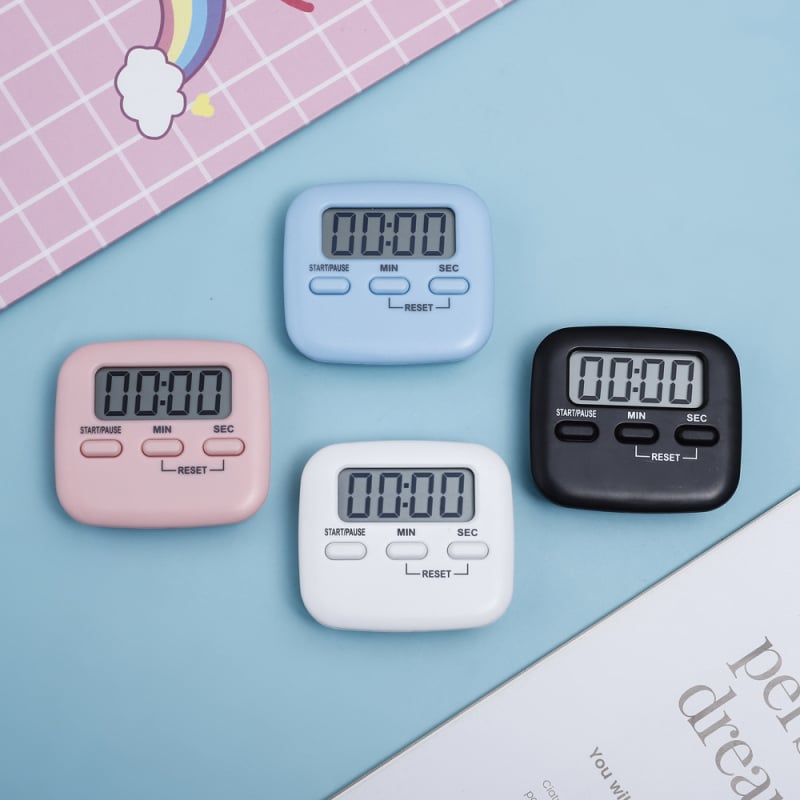 Cronometru de numărătoare inversă cu reminder - carcasă ABS dreptunghiulară, mișcare electronică, afișaj LCD numeric, cronograf, alimentare cu baterie