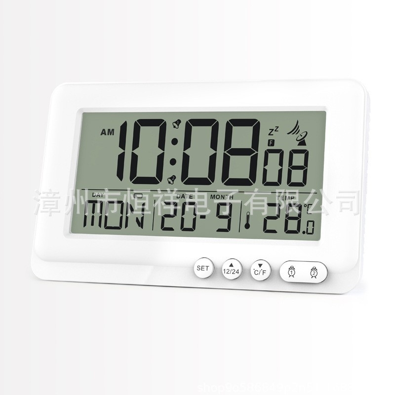 Rádióvezetésű LCD ébresztőóra hőmérővel, örökös naptárral és ébresztő funkcióval