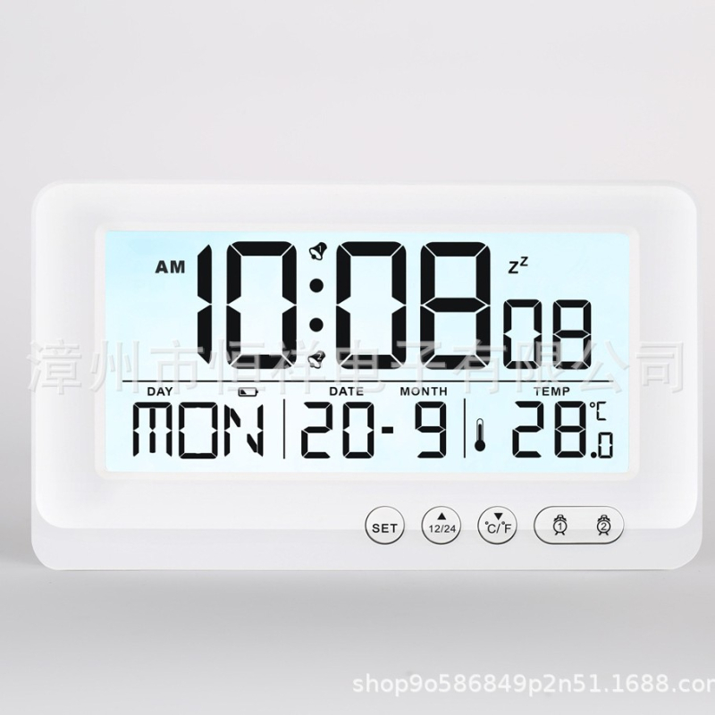 Rádióvezetésű LCD ébresztőóra hőmérővel, örökös naptárral és ébresztő funkcióval