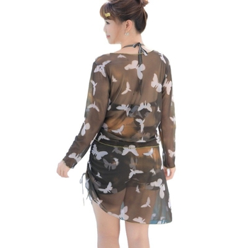 Női hosszú ujjú fürdőruha UV-védelemmel, tintás pillangó-mintával, acél támasztás, párnázás nélküli