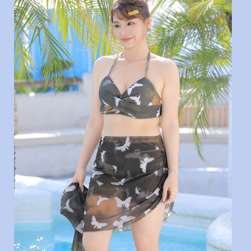 Női hosszú ujjú fürdőruha UV-védelemmel, tintás pillangó-mintával, acél támasztás, párnázás nélküli