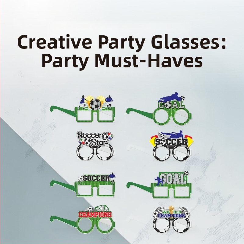 Papierové okuliare na párty — rekvizity na fotenie, bar, fanúšikovia Svetového pohára vo futbale, jednorazové, žiarivé okuliare (Papier; Tlač; Prispôsobenie; Logo tlačené; Žiarivé okuliare)