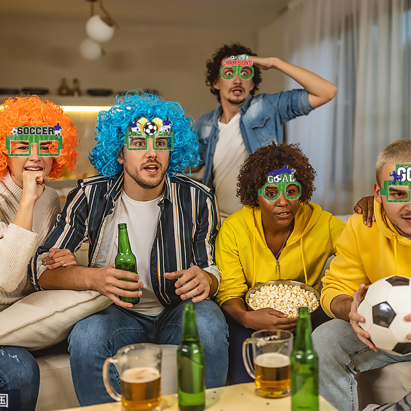 Papír party szemüveg — fotófülke dekoráció, bár és futball világbajnokság rajongói számára, egyszer használatos, világító szemüvegek (Papír; Nyomtatás; Testreszabás; Logó nyomtatott; Világító szemüveg)