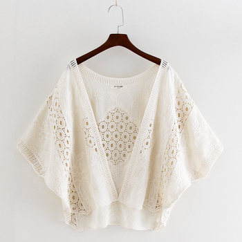 Pamut kardigán batwing ujjakkal, geometriai mintázat, Mori stílus, félkinyitott gallér