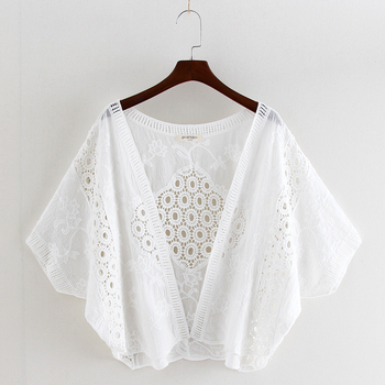 Pamut kardigán batwing ujjakkal, geometriai mintázat, Mori stílus, félkinyitott gallér