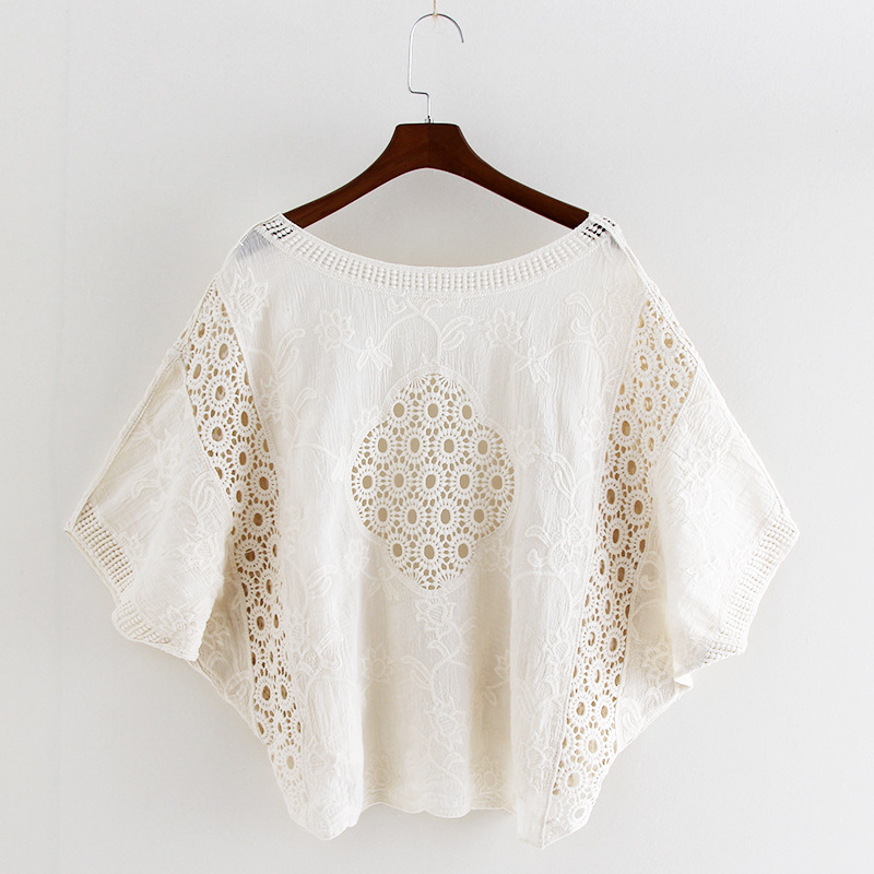 Pamut kardigán batwing ujjakkal, geometriai mintázat, Mori stílus, félkinyitott gallér