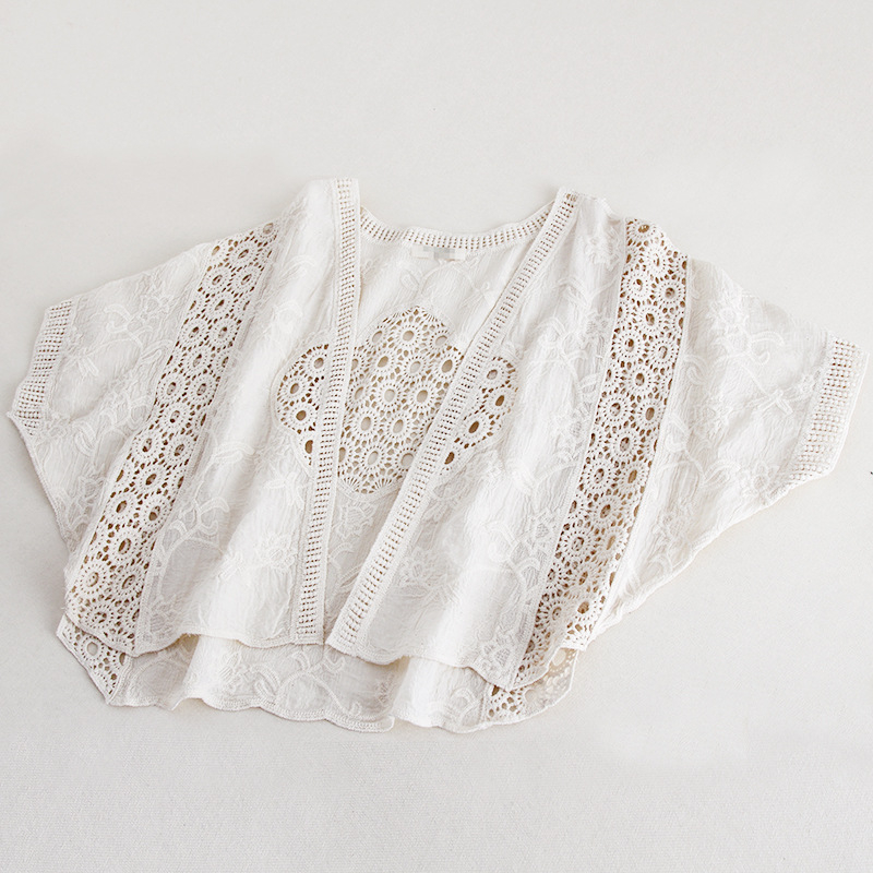 Pamut kardigán batwing ujjakkal, geometriai mintázat, Mori stílus, félkinyitott gallér