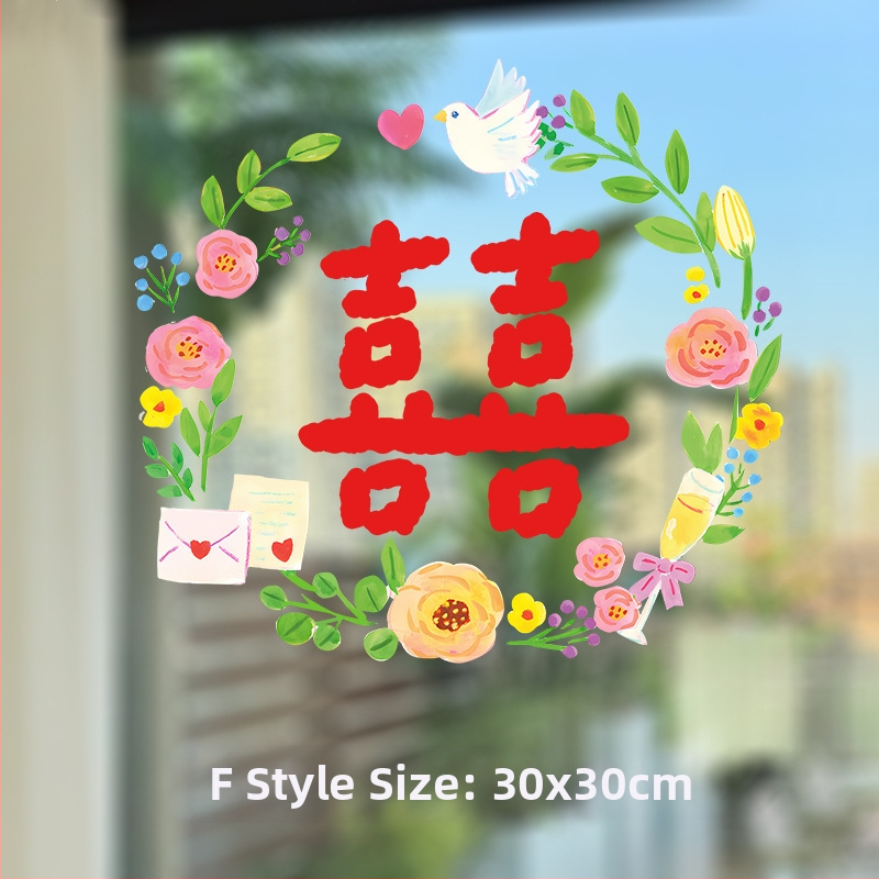 PVC svadobné dekorácie na okno s veselými slovami a ručne maľovanými medvedíkmi – statické nálepky na sklo