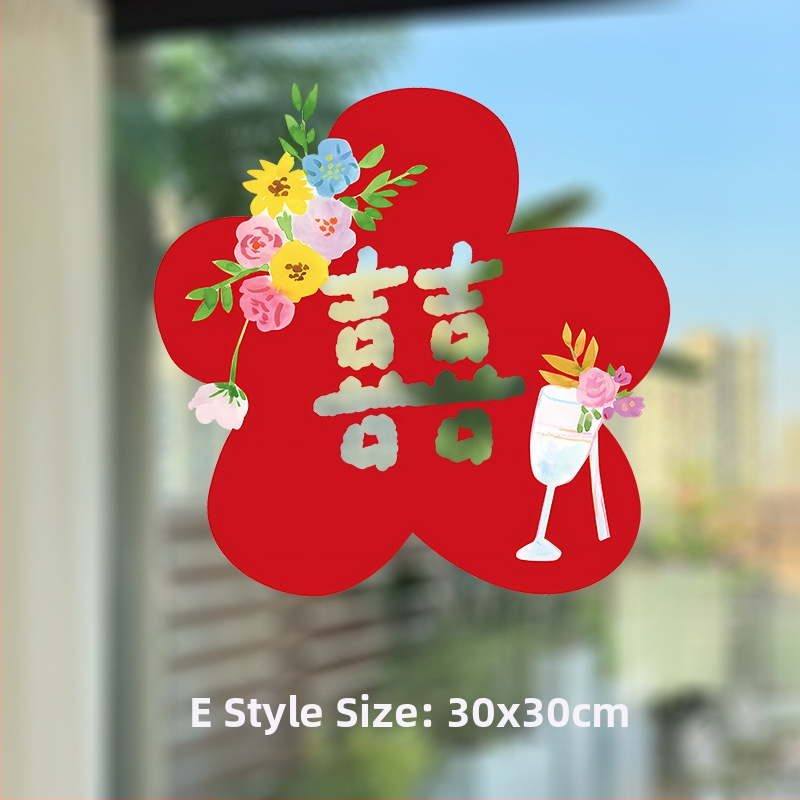 PVC svadobné dekorácie na okno s veselými slovami a ručne maľovanými medvedíkmi – statické nálepky na sklo