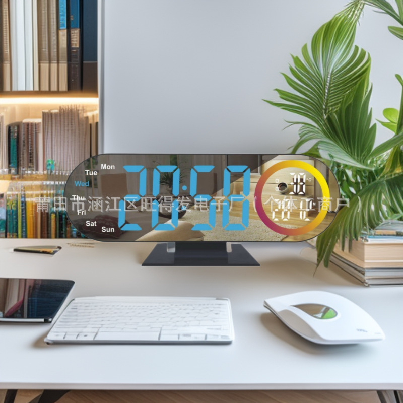 Будилник Nothing със голям цифров огледален екран, LED дисплей, термометър, 24-часово време, ден от седмицата и месец