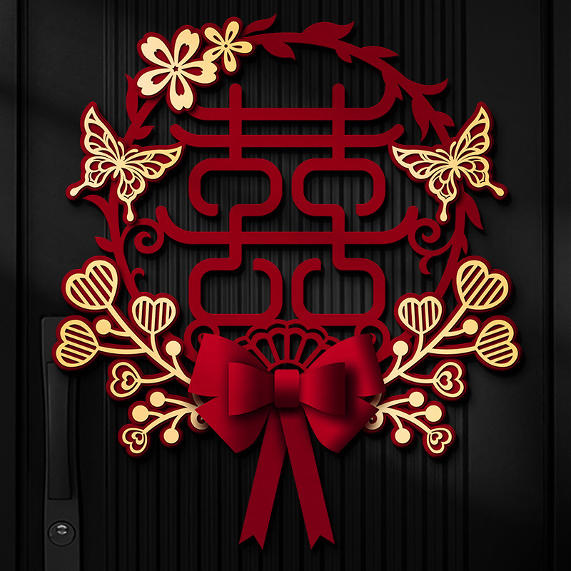 Esküvői ajtó- és ablaksticker a kettős boldogság szimbólumával, vastag nemszövött anyagból, márka Orange nuo yibai, nem importált