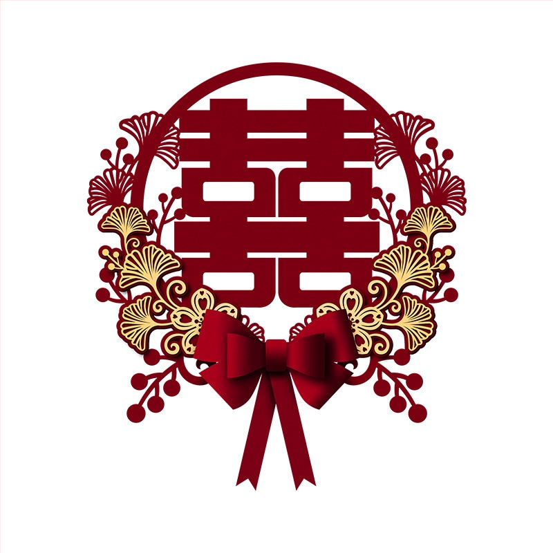 Svadobná nálepka na dvere a okná so symbolom dvojitej radosti, z hrubého netkaného materiálu, značka Orange nuo yibai, nie je dovážaná