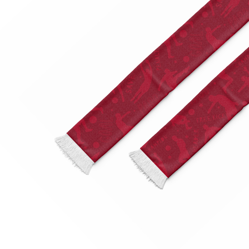 Fular de fan al fotbalului, fular tricotat cu broderie, FT-001 | Material: țesătură tip bird's eye, acril, satin; Procesare personalizată: Da; Tipărire logo: Da; Origine: Provincia Jiangsu