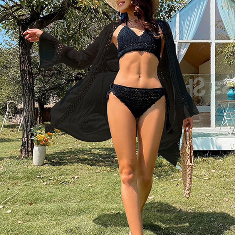Poliesterski plažni kardigan za bikini s UV zaštitom, opuštenog, dugog kroja