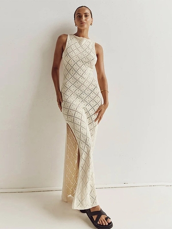 Cover-up de plajă tricotat, model diamant, 100% poliester, 230 g/m2, căptușit, pentru femei 18–50