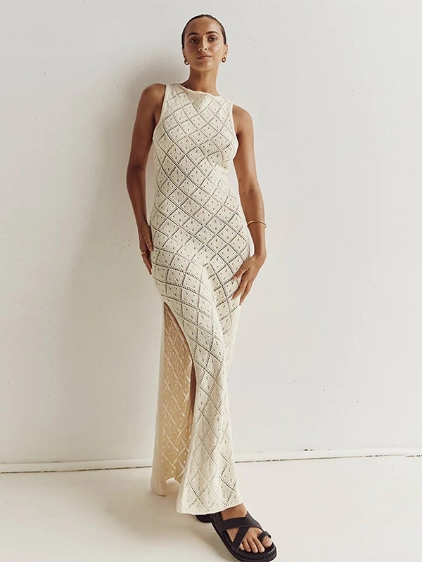 Cover-up de plajă tricotat, model diamant, 100% poliester, 230 g/m2, căptușit, pentru femei 18–50