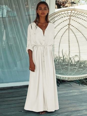 Rochie de plajă din bumbac twill cu curea, protecție UV (Material: twill bumbac; Compoziție: 65% bumbac; Greutate: 230 g; Captuseală: bumbac; Potrivită pentru înot)