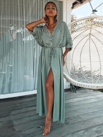 Rochie de plajă din bumbac twill cu curea, protecție UV (Material: twill bumbac; Compoziție: 65% bumbac; Greutate: 230 g; Captuseală: bumbac; Potrivită pentru înot)