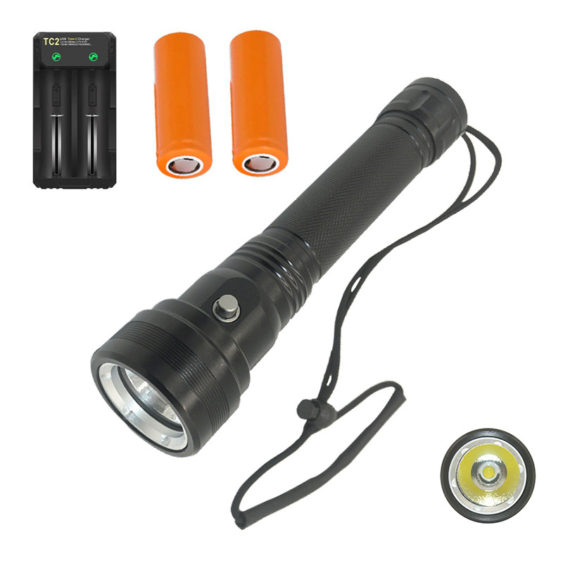 Lanternă de scufundare portabilă, reîncărcabilă cu celule 18650/26650 (4000 mAh), până la 1500 lm, fascicul de 180°, carcasă din aluminiu IP44