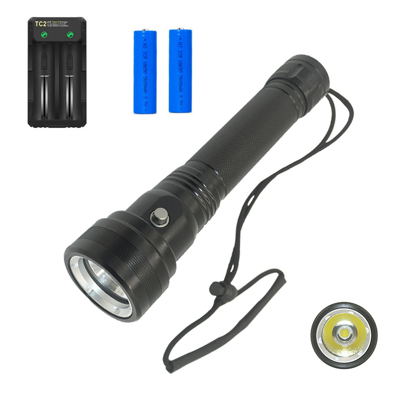 Lanternă de scufundare portabilă, reîncărcabilă cu celule 18650/26650 (4000 mAh), până la 1500 lm, fascicul de 180°, carcasă din aluminiu IP44