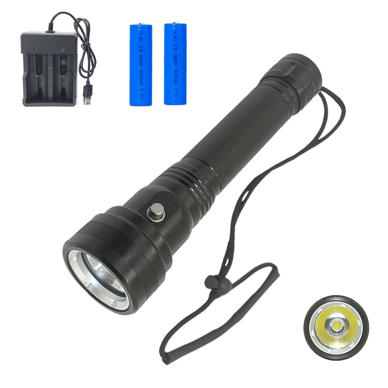 Lanternă de scufundare portabilă, reîncărcabilă cu celule 18650/26650 (4000 mAh), până la 1500 lm, fascicul de 180°, carcasă din aluminiu IP44