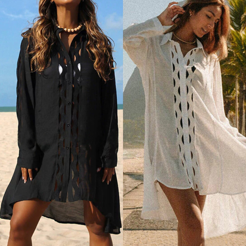 Ženski košuljasti stil kardigan s UV zaštitom, patchwork od slub pamuka, podstava 100% pamuk, težina 250 g, plažni prekrivac za žene 18-50