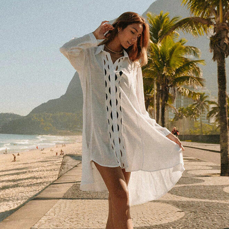 Ženski košuljasti stil kardigan s UV zaštitom, patchwork od slub pamuka, podstava 100% pamuk, težina 250 g, plažni prekrivac za žene 18-50