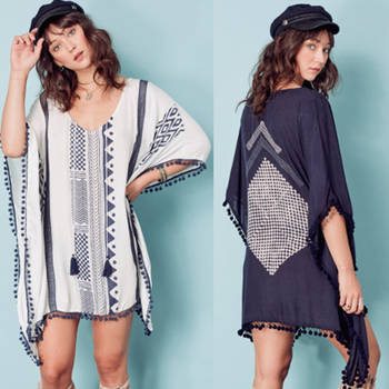 Bluza de plajă din viscoză cu dantelă imprimată, croială lejeră, 250 g, căptușeală din bumbac