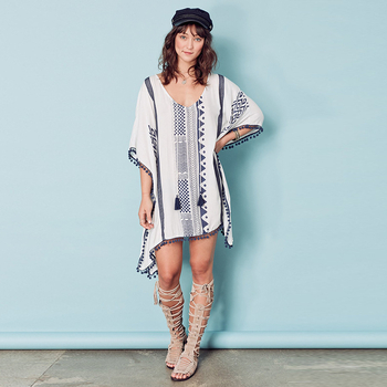 Bluza de plajă din viscoză cu dantelă imprimată, croială lejeră, 250 g, căptușeală din bumbac