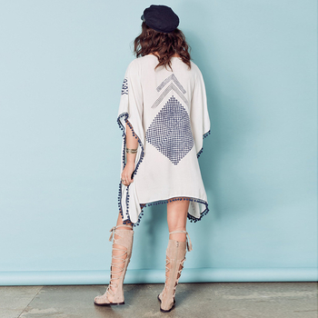 Bluza de plajă din viscoză cu dantelă imprimată, croială lejeră, 250 g, căptușeală din bumbac