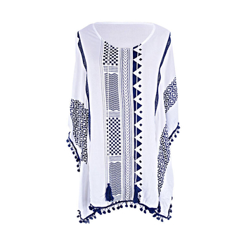 Bluza de plajă din viscoză cu dantelă imprimată, croială lejeră, 250 g, căptușeală din bumbac