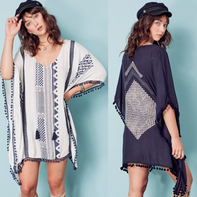 Bluza de plajă din viscoză cu dantelă imprimată, croială lejeră, 250 g, căptușeală din bumbac