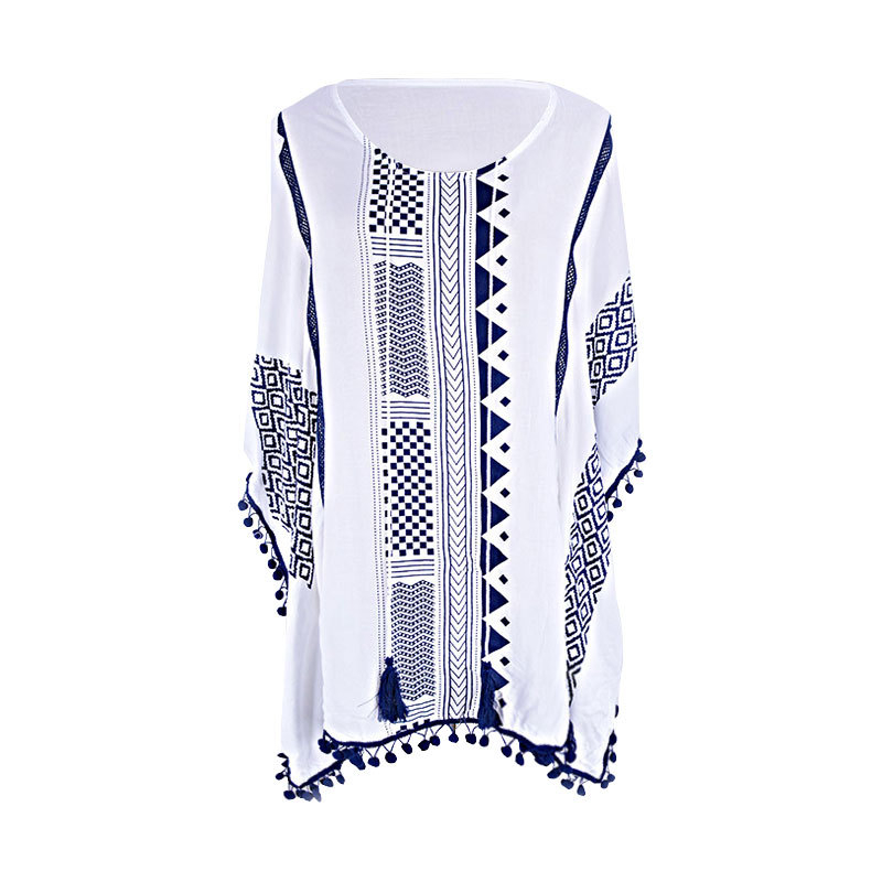 Bluza de plajă din viscoză cu dantelă imprimată, croială lejeră, 250 g, căptușeală din bumbac