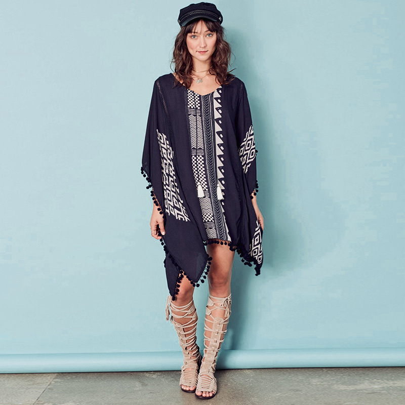 Bluza de plajă din viscoză cu dantelă imprimată, croială lejeră, 250 g, căptușeală din bumbac