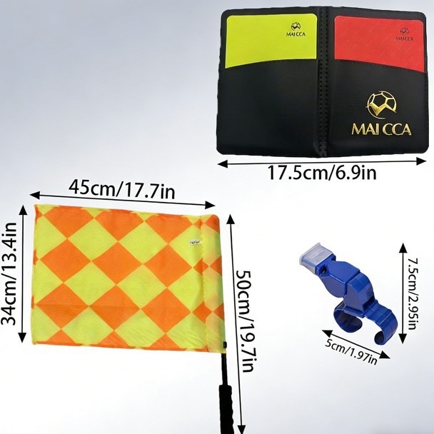 Set za trening suca: Crvene i žute kartice, sklopiva kartica, zviždaljka, bočna zastavica, kartica za zapis — MAICCA PVC+pjena+nylon tkanina