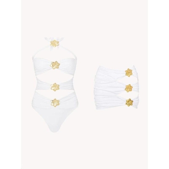 M506 Női strandruha a napvédelmet szolgáló ruházat virágos díszítéssel és plisírozott részletekkel — poliészter anyag; polipropilén tartalom