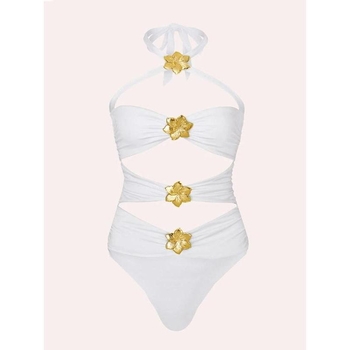 M506 Női strandruha a napvédelmet szolgáló ruházat virágos díszítéssel és plisírozott részletekkel — poliészter anyag; polipropilén tartalom