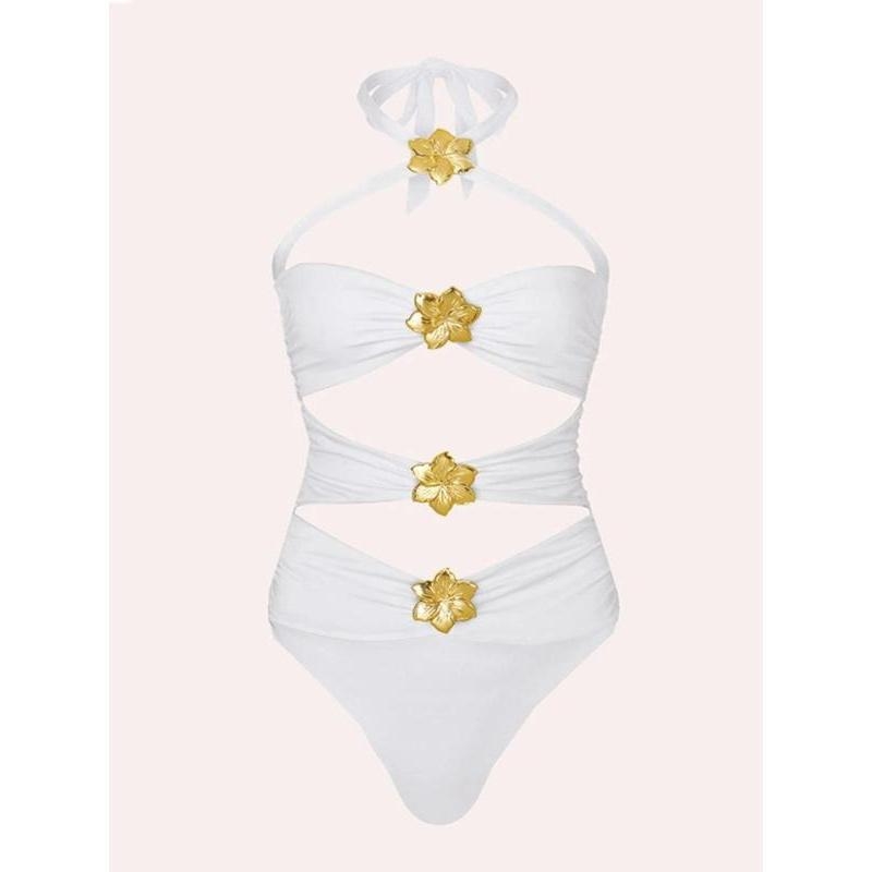 M506 Női strandruha a napvédelmet szolgáló ruházat virágos díszítéssel és plisírozott részletekkel — poliészter anyag; polipropilén tartalom