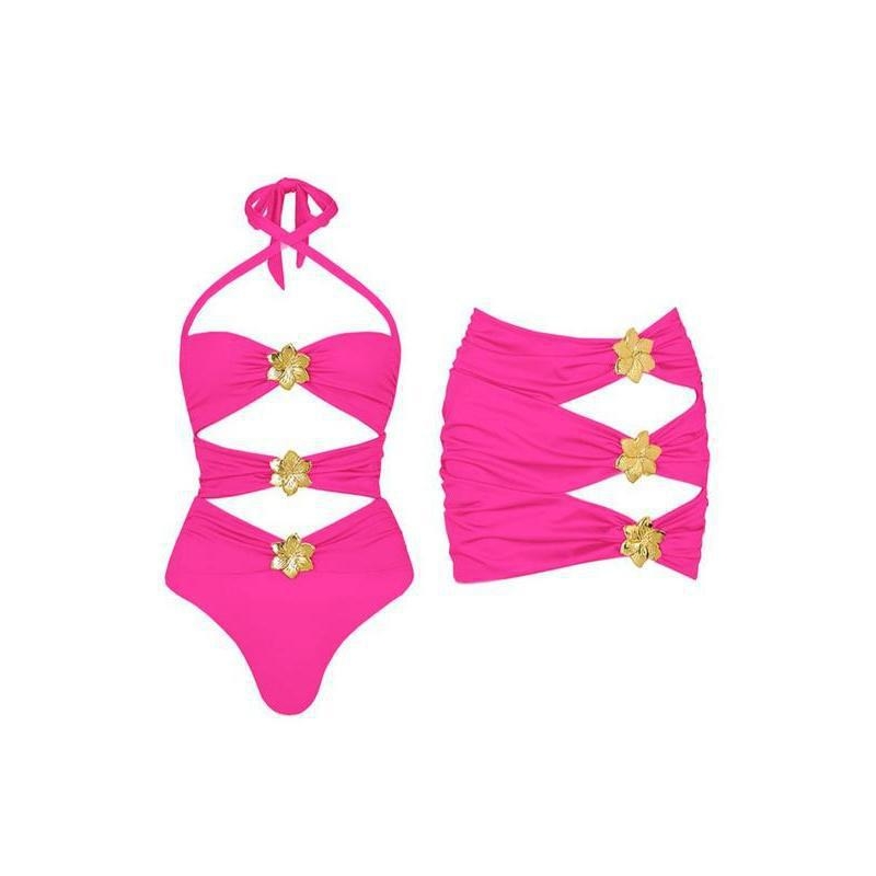 M506 Női strandruha a napvédelmet szolgáló ruházat virágos díszítéssel és plisírozott részletekkel — poliészter anyag; polipropilén tartalom