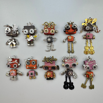 Kljucni lanac s pank robotom, legura, ručna izrada, uzorak konstelacije