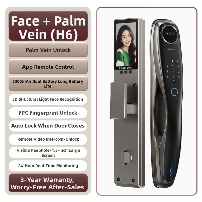 3D arcfelismeréses okoszár, 100 ujjlenyomat tárolás, 0,01 s szkennelési idő, FAR <0,001, FRR <0,01, anti-tolvaj ajtókhoz, távoli kioldás, jelszó és kulcs hozzáférés