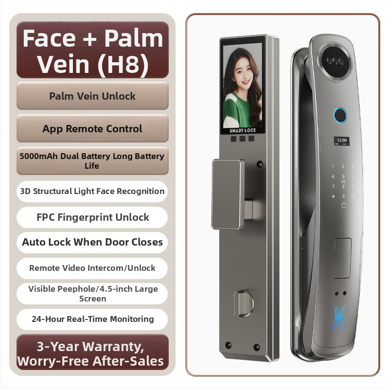 3D arcfelismeréses okoszár, 100 ujjlenyomat tárolás, 0,01 s szkennelési idő, FAR <0,001, FRR <0,01, anti-tolvaj ajtókhoz, távoli kioldás, jelszó és kulcs hozzáférés