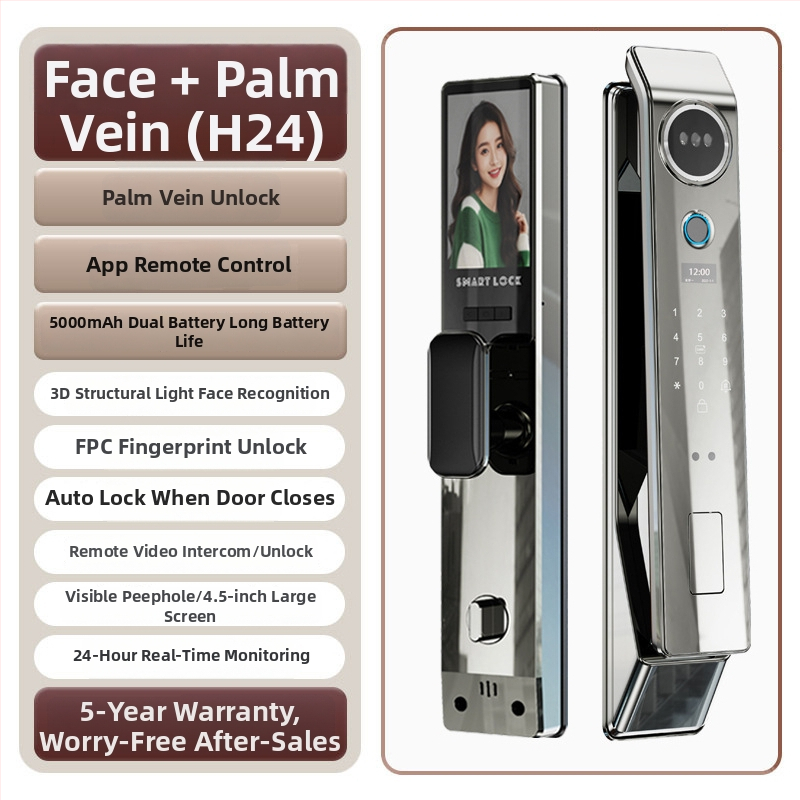 3D arcfelismeréses okoszár, 100 ujjlenyomat tárolás, 0,01 s szkennelési idő, FAR <0,001, FRR <0,01, anti-tolvaj ajtókhoz, távoli kioldás, jelszó és kulcs hozzáférés