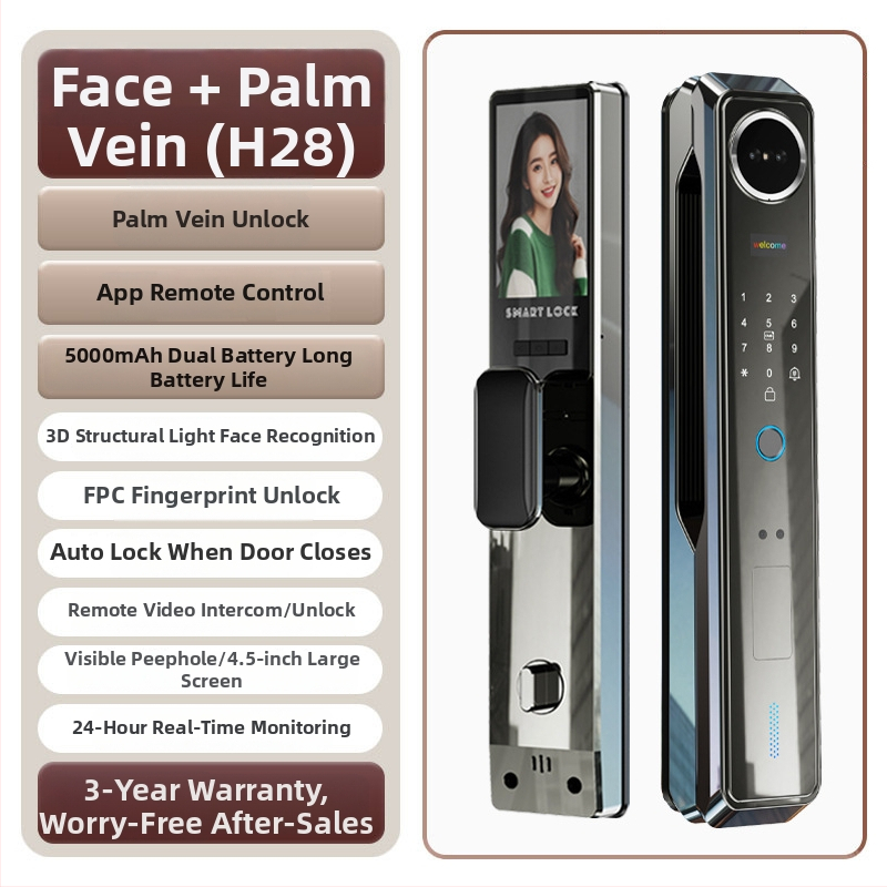 3D arcfelismeréses okoszár, 100 ujjlenyomat tárolás, 0,01 s szkennelési idő, FAR <0,001, FRR <0,01, anti-tolvaj ajtókhoz, távoli kioldás, jelszó és kulcs hozzáférés
