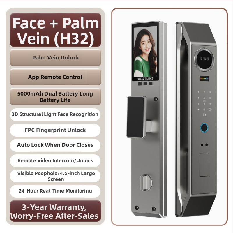 3D arcfelismeréses okoszár, 100 ujjlenyomat tárolás, 0,01 s szkennelési idő, FAR <0,001, FRR <0,01, anti-tolvaj ajtókhoz, távoli kioldás, jelszó és kulcs hozzáférés