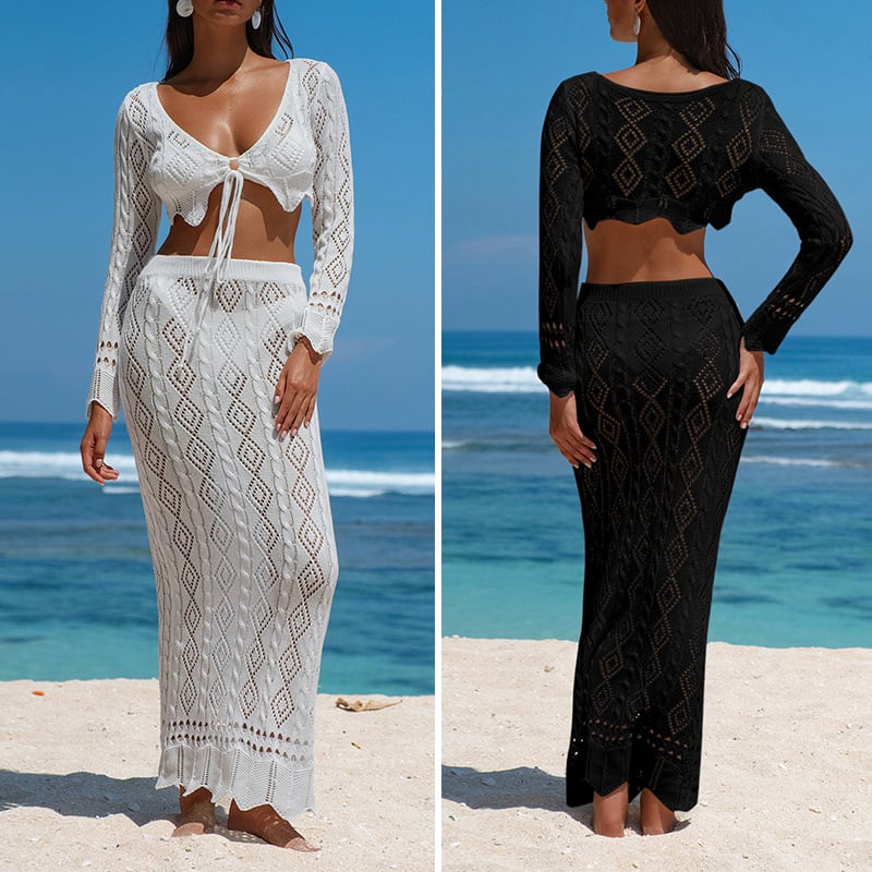Set bikini s trakama + dugački plažni prekrivač za zaštitu od sunca, poliester, podstava 100% poliester, za žene 18–30, za plivanje i fitness