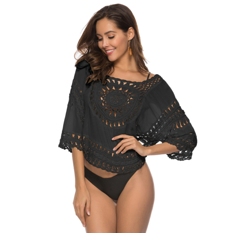 Boho plažna bluza s čipkom, pamuk-akril smjesa 60%, podstava poliester 40%, težina 190 g